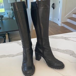 Ladies Marc by Marc Jacobs black leather tall boots with black rubber lug sole